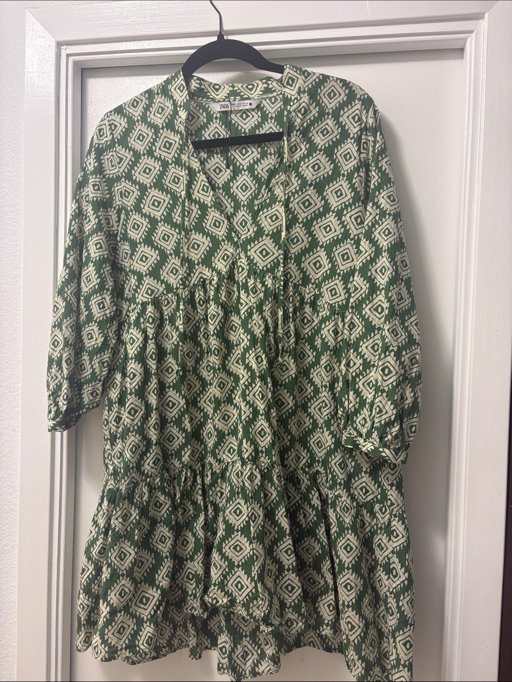 Zara Green and Cream Geometric Mini Dress